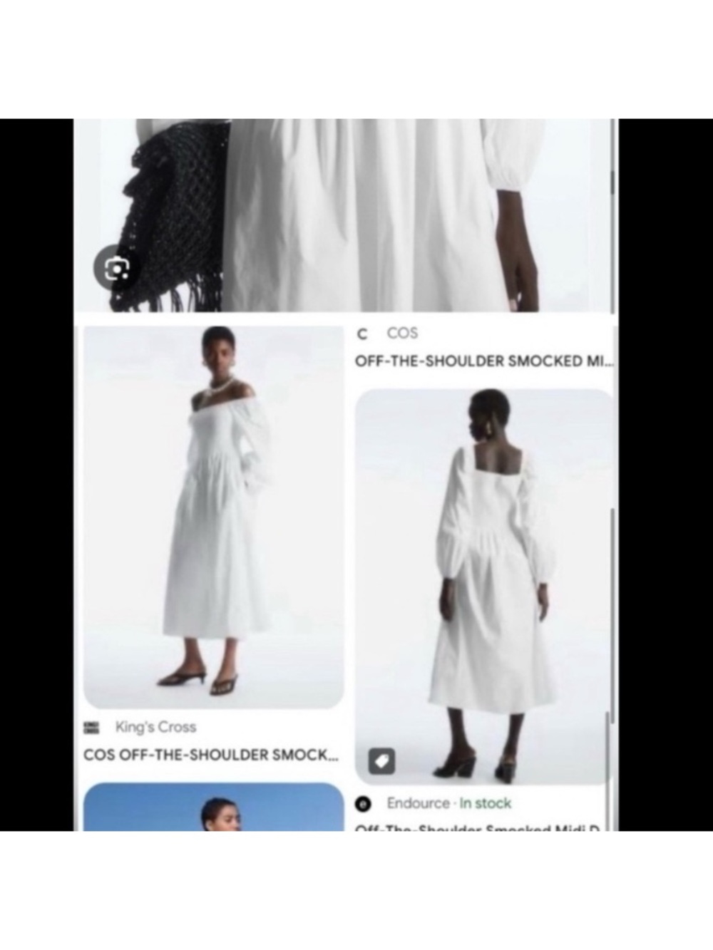 šCOS Cotton Dress 2023 Off-The-Shoulder Smocked Midi Dress - White Size 6 NWT - Picture 4 of 13